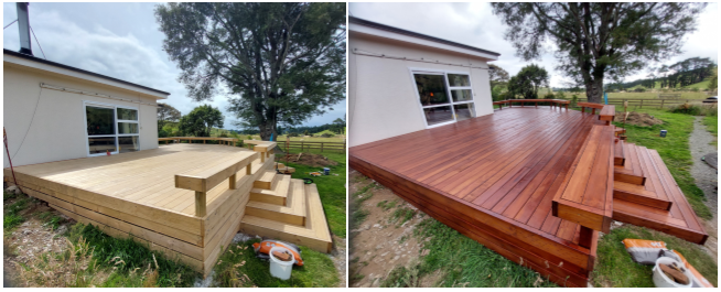 Second deck staining before and after